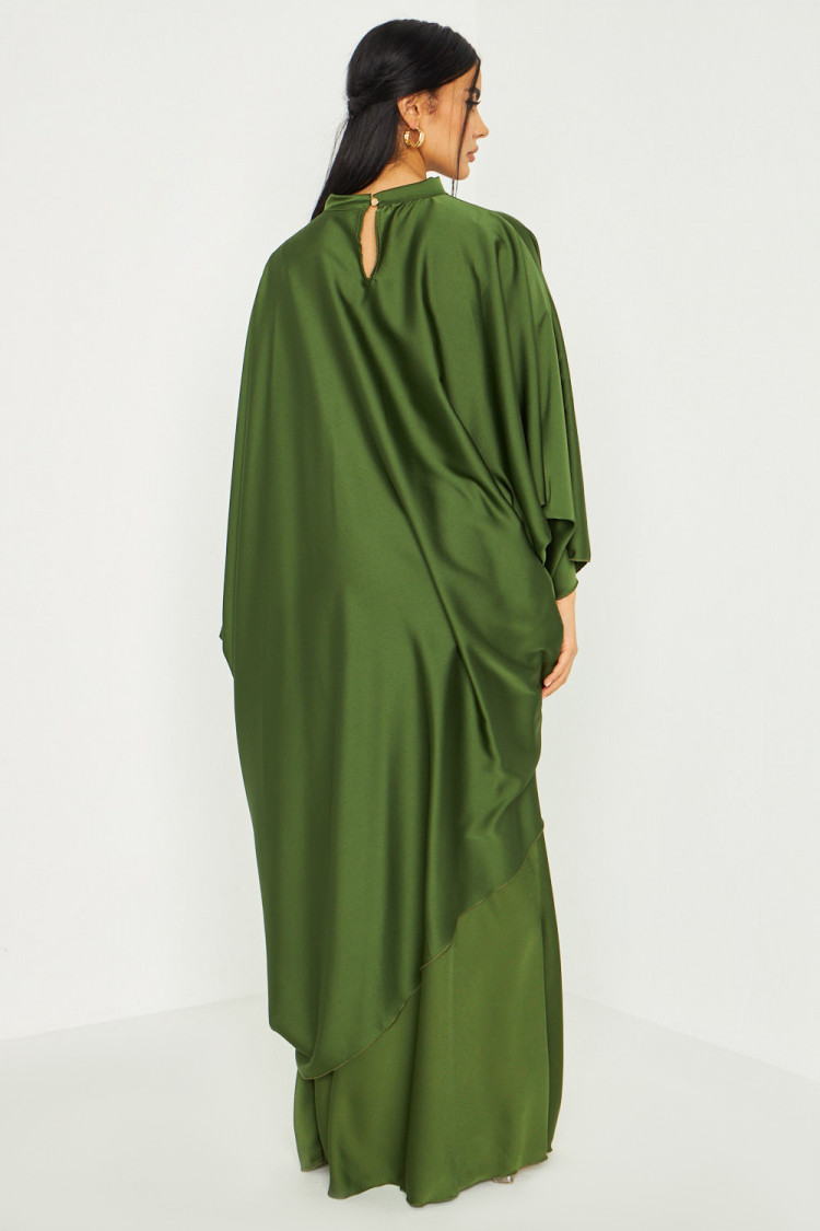 Ensemble 2 pièces tunique + jupe longue satiné kaki