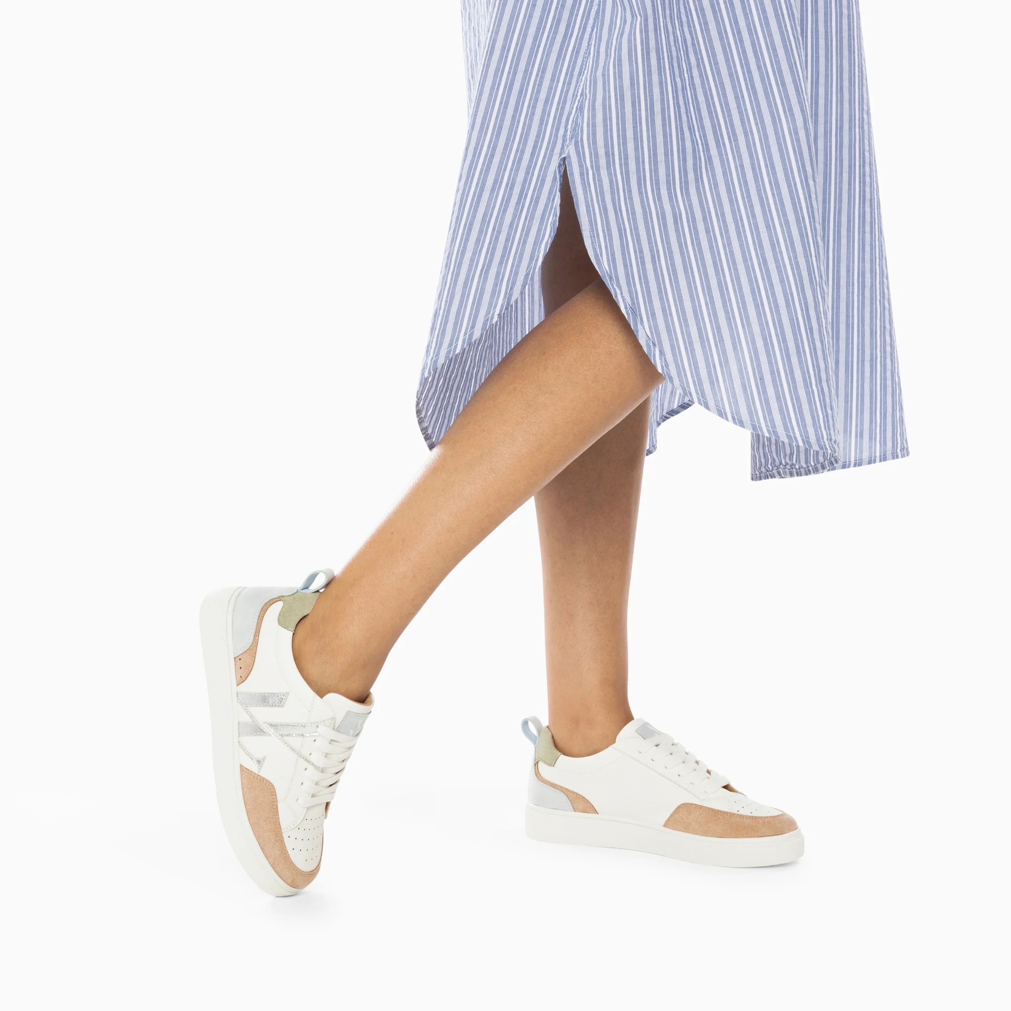 Sneakers-Baskets monogramme Joyce pastel et argent