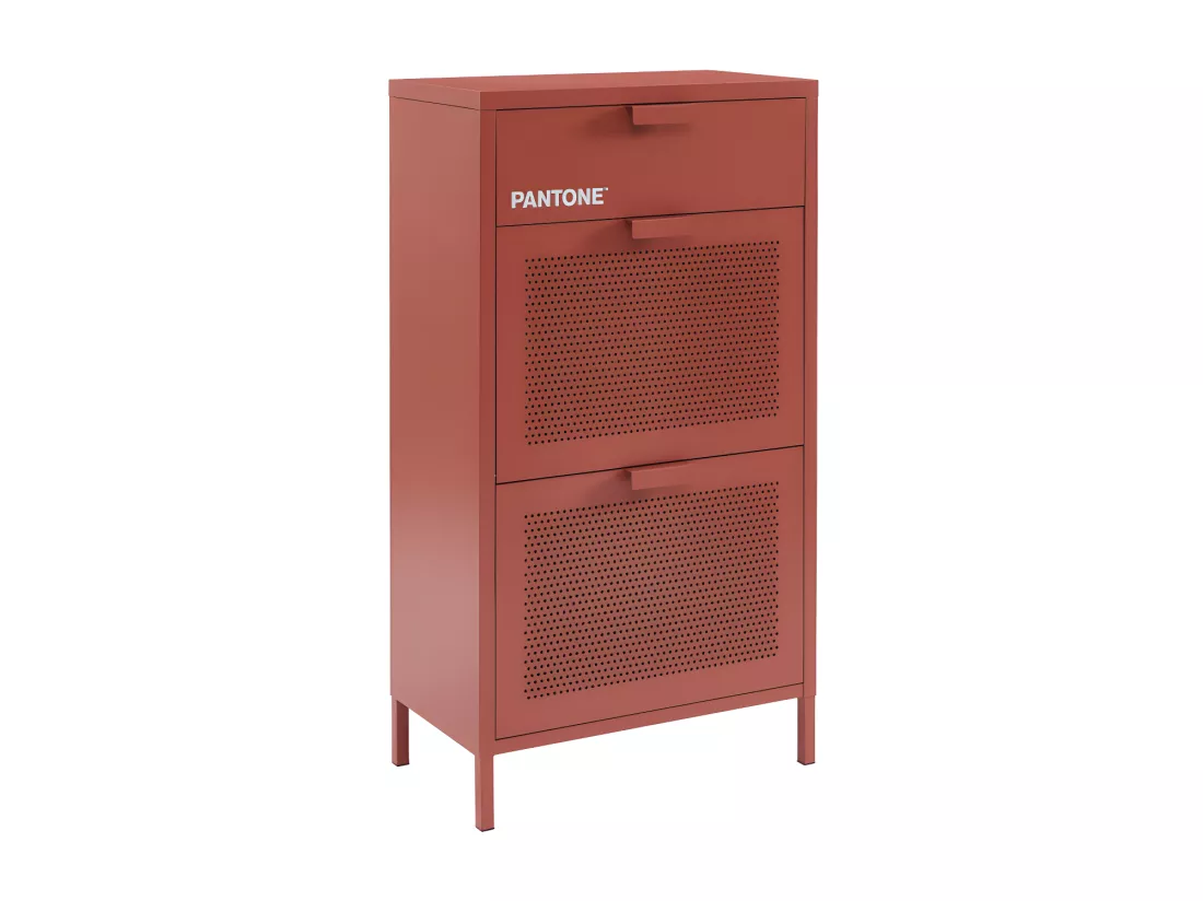 Nino - Meuble à chaussures 2 portes 1 tiroir en métal PANTONE L55cm - Terracotta