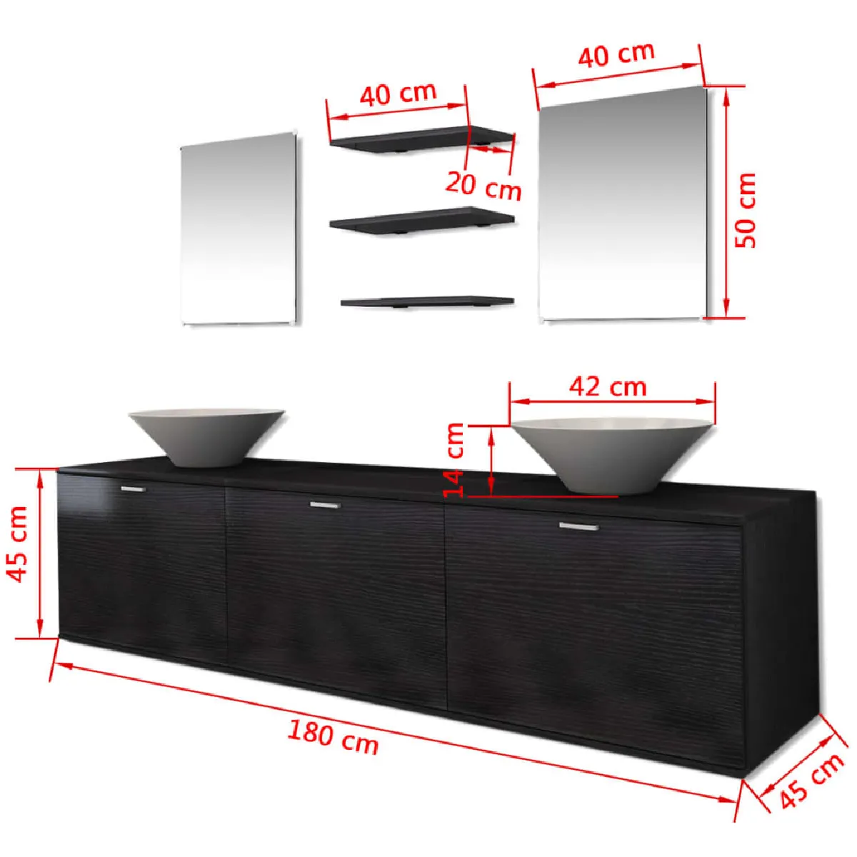 vidaXL Mobilier et Lavabo Noir