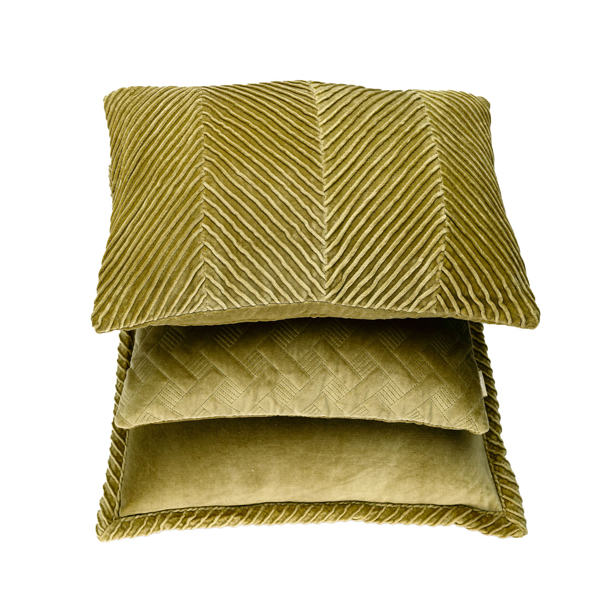 Sierkussen velours Tucked border warmgreen 50x50 cm