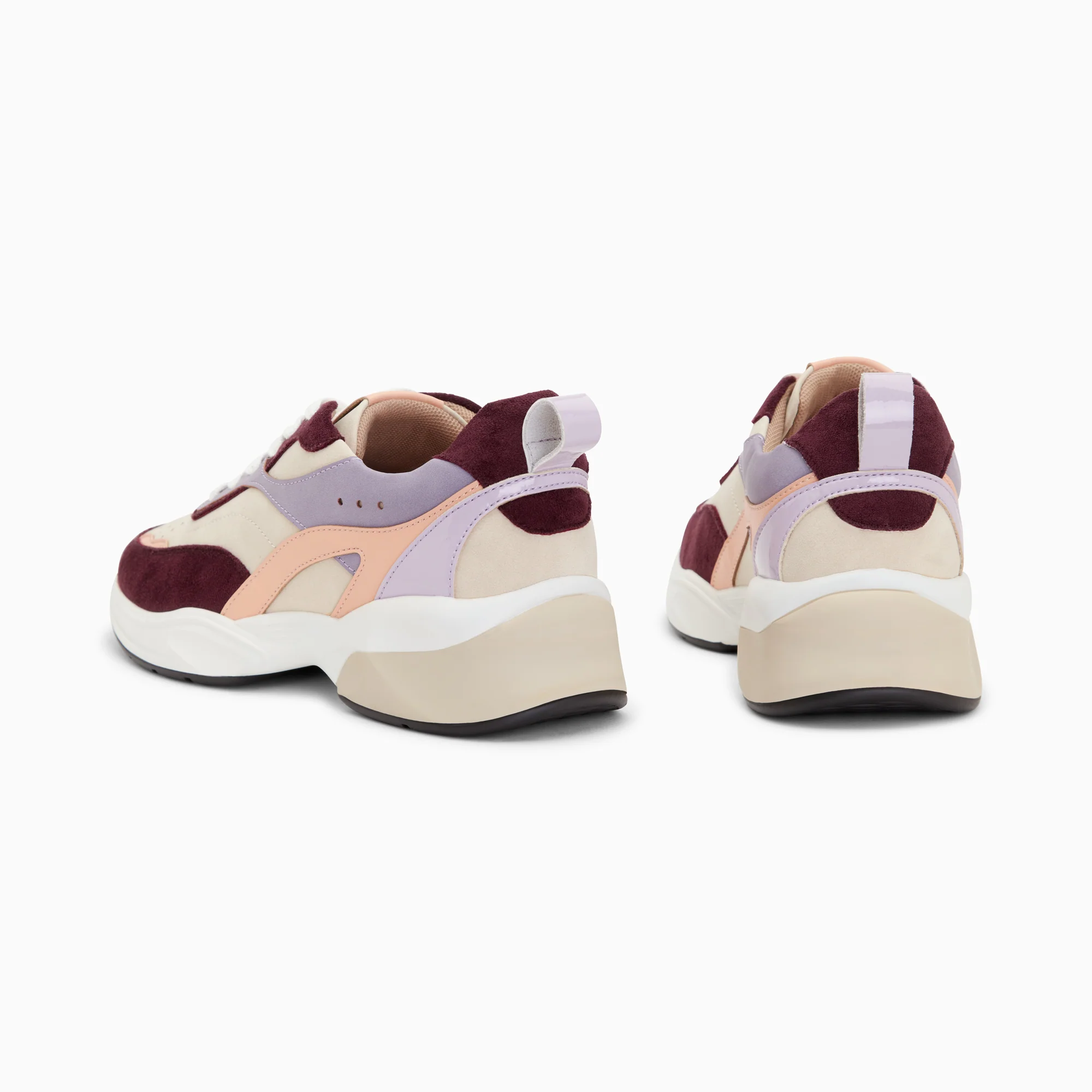 Sneakers-Baskets Maddy beige et prune à semelle épaisse