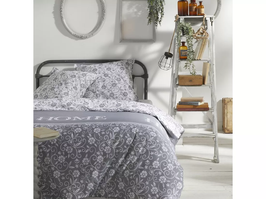 Housse de couette imprimée + 2 quadrants assortis, 100% coton. M/HomeGris.01 220x240cm
