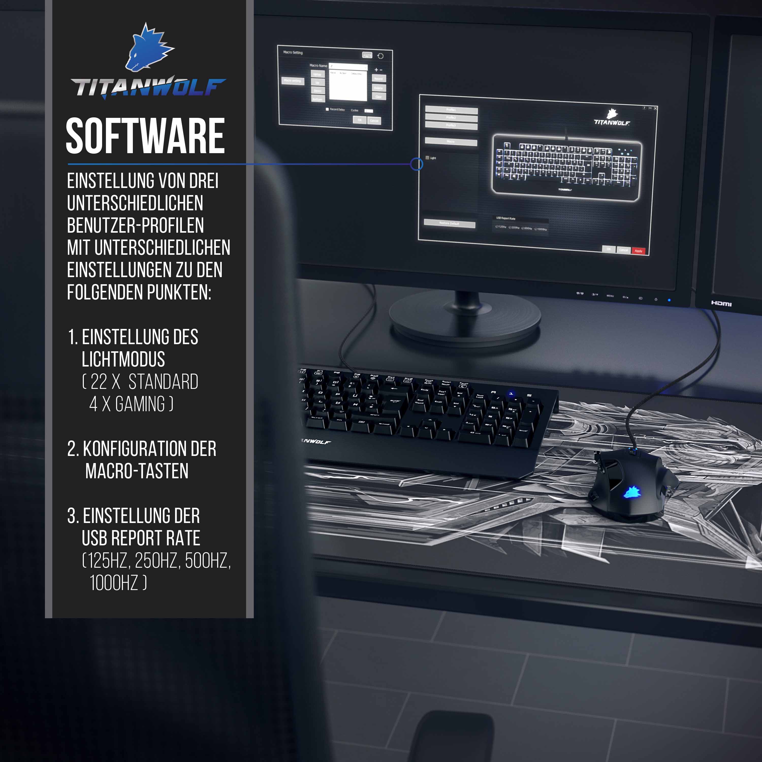 Titanwolf Mechanische Tastatur + Maus + Mauspad Gaming Bundle Enforcer Parity Gaming Set