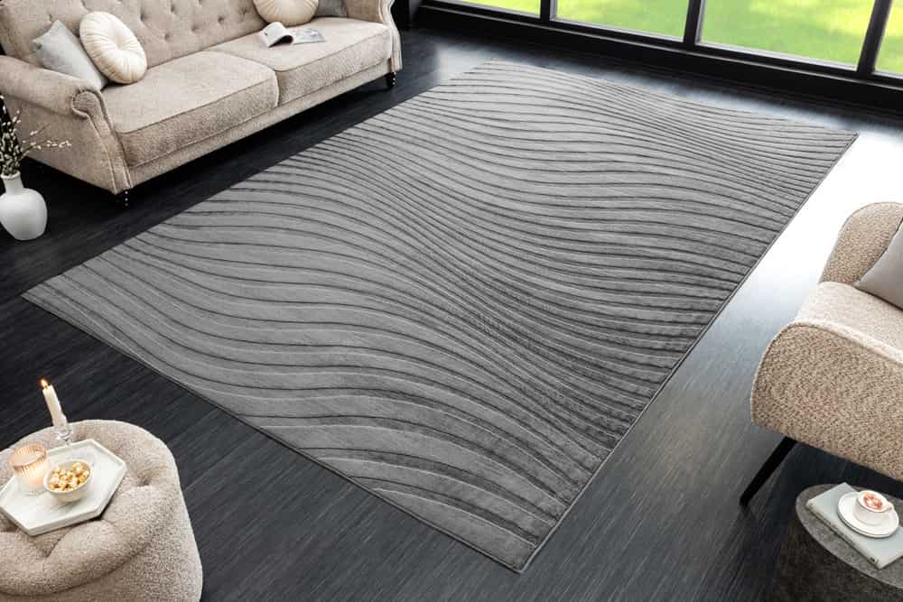 Moderner Teppich WAVE 230x160cm anthrazit Kurzflor Indoor Hoch-Tief-Effekt