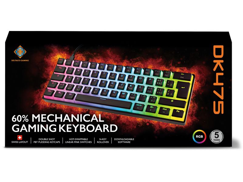 DELTACO GAM-075V2-CH Mechanische-Tastatur, RGB-Beleuchtung, Hot-Swap-Schalter