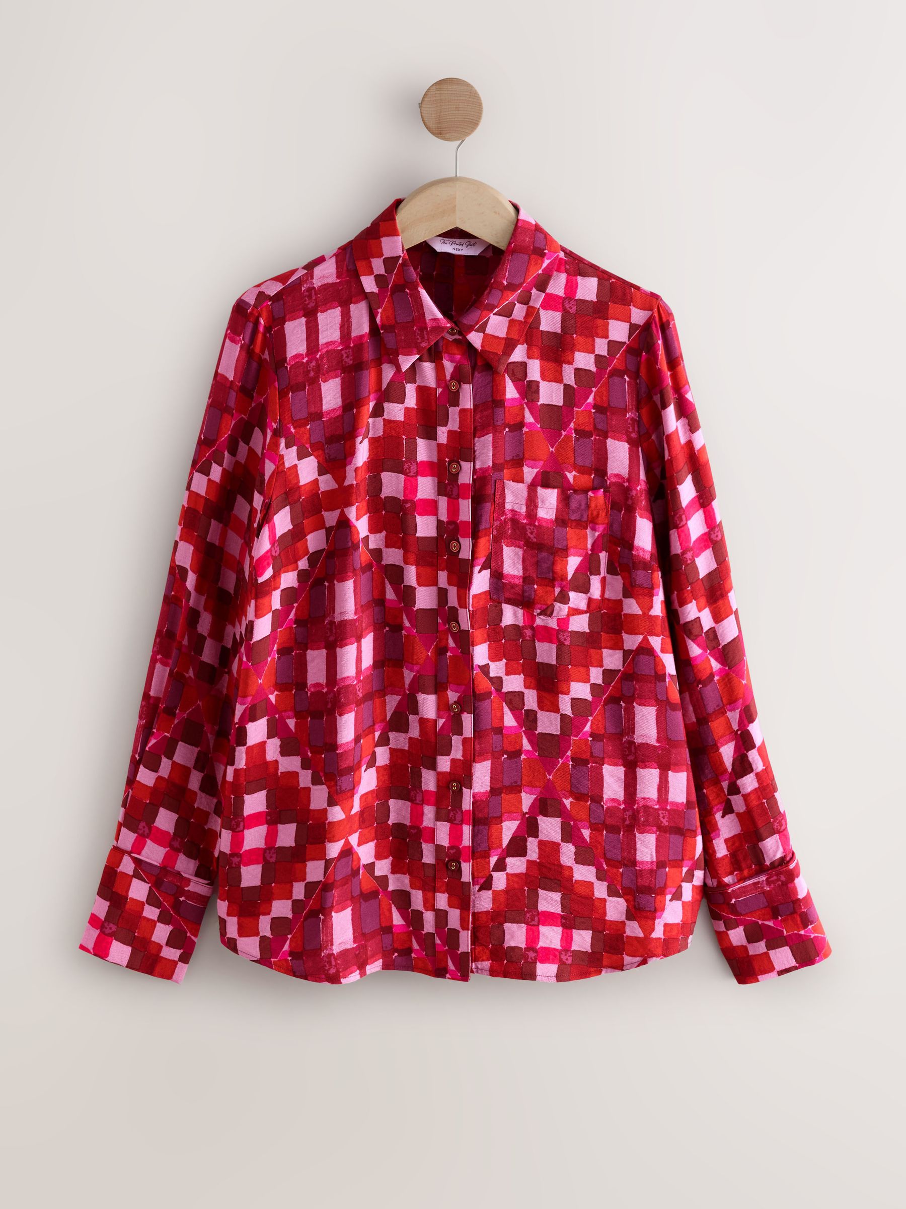 Roze met geometrische print - Overhemd met lange mouwen en knoopsluiting