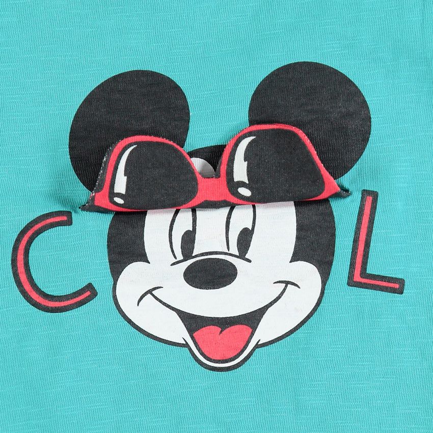 T-shirt manches courtes ludique en coton print Mickey Disney - Bleu moyen