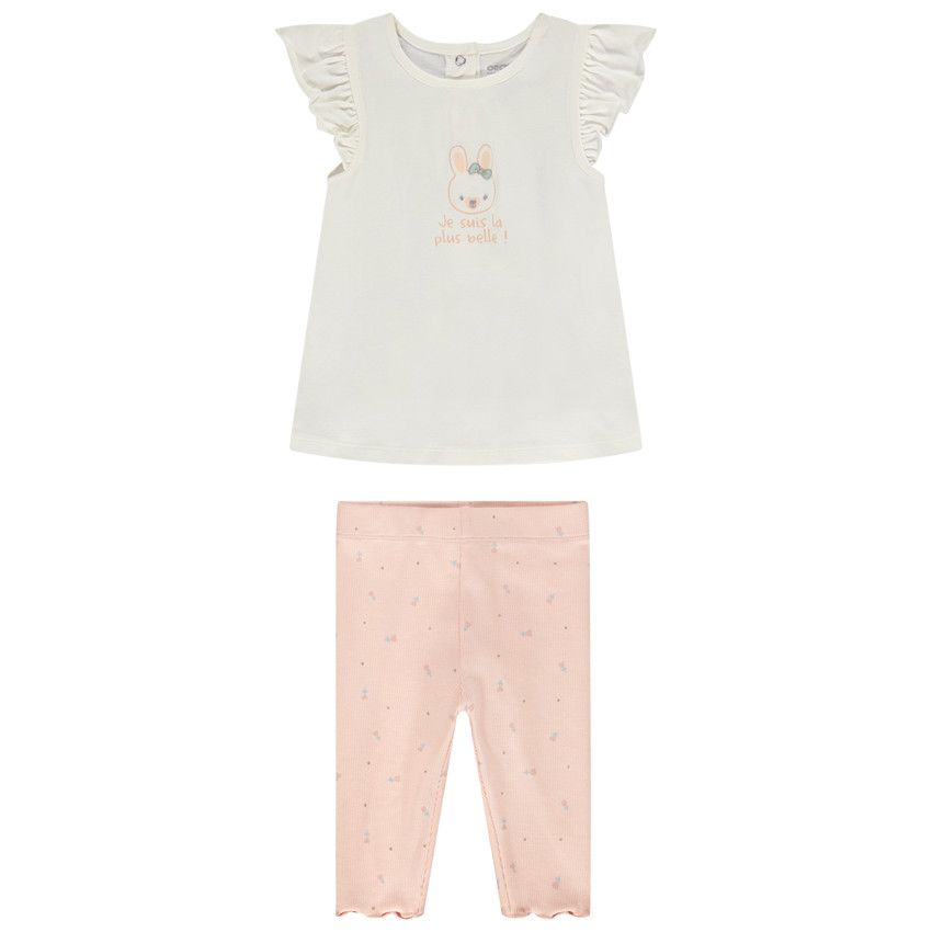 Ensemble 2 pièces tunique printée + corsaire imprimé pour bébé fille - Ecru