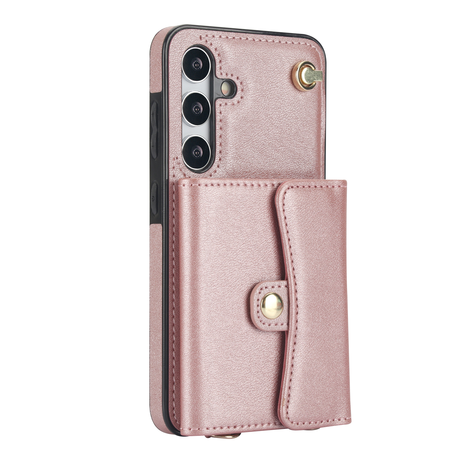 Samsung Galaxy S24 Necklace Leder Schutz Hülle mit Kartenfach   Handykette (140cm) - Roségold