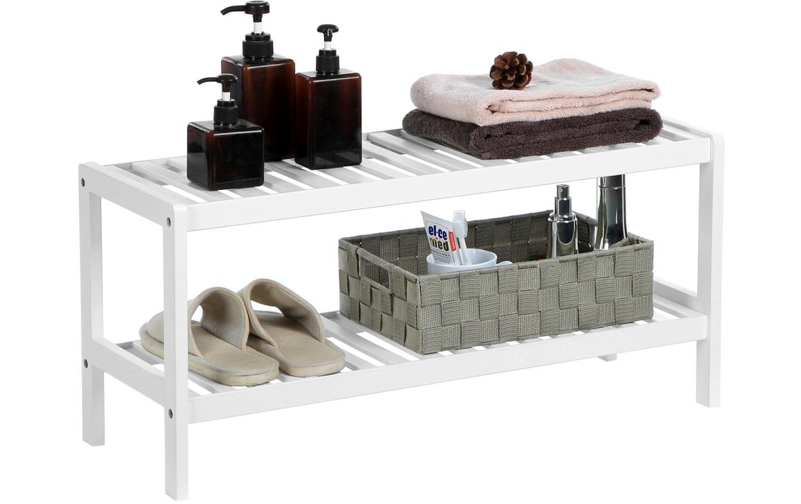 Schuhregal mit 2 Ablagen aus Bambus, WeissSchuh-Organizer