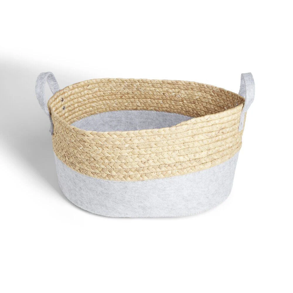 Panière jacinthe d'eau feutrine beige et gris clair 40x30xH18cm