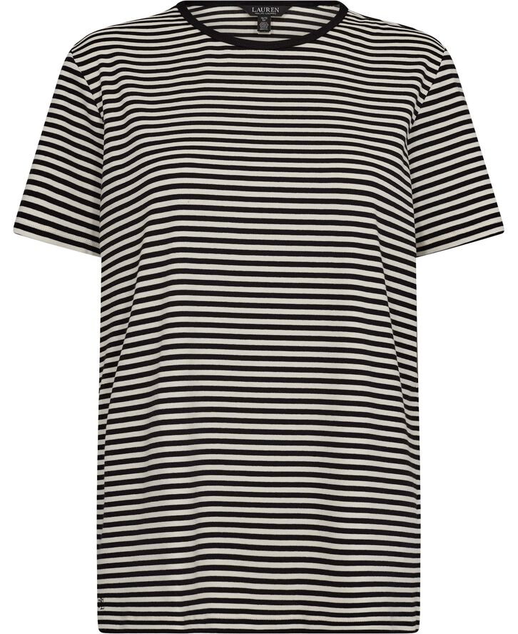 Lauren Ralph Lauren Striped Stretch Cotton Crewneck Tee Black/mascarpone cream