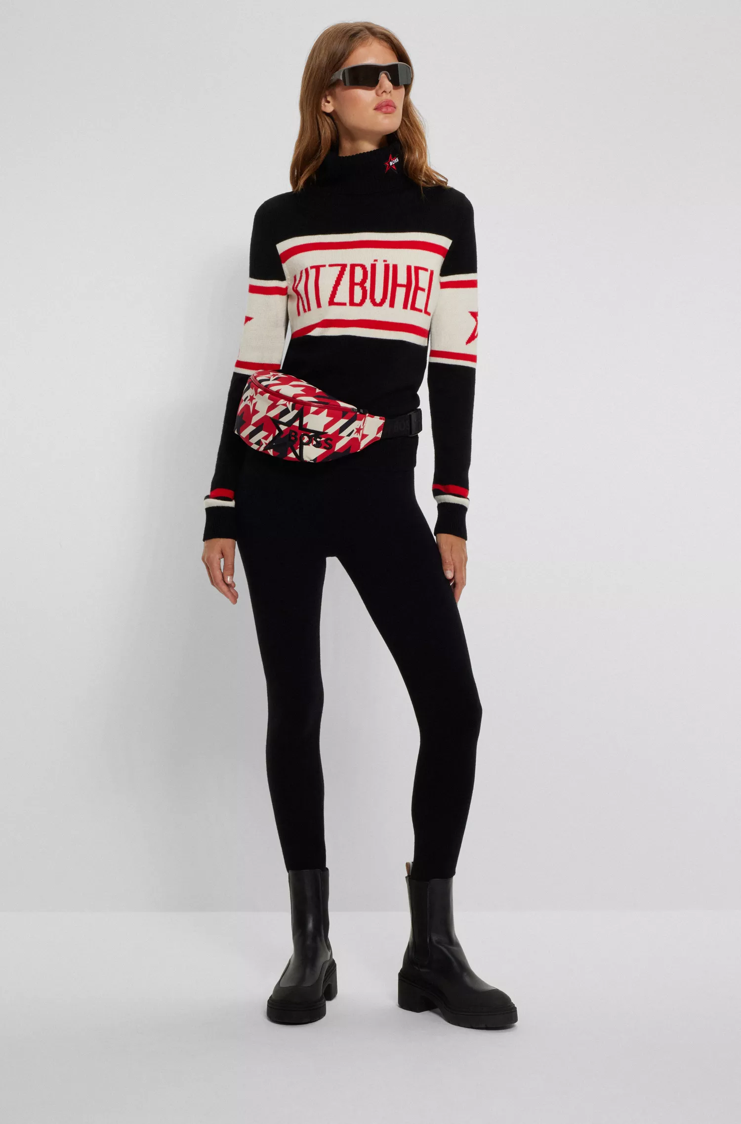 Calça legging BOSS Black-BOSS x Perfect Moment em lã virgem com detalhes da marca.