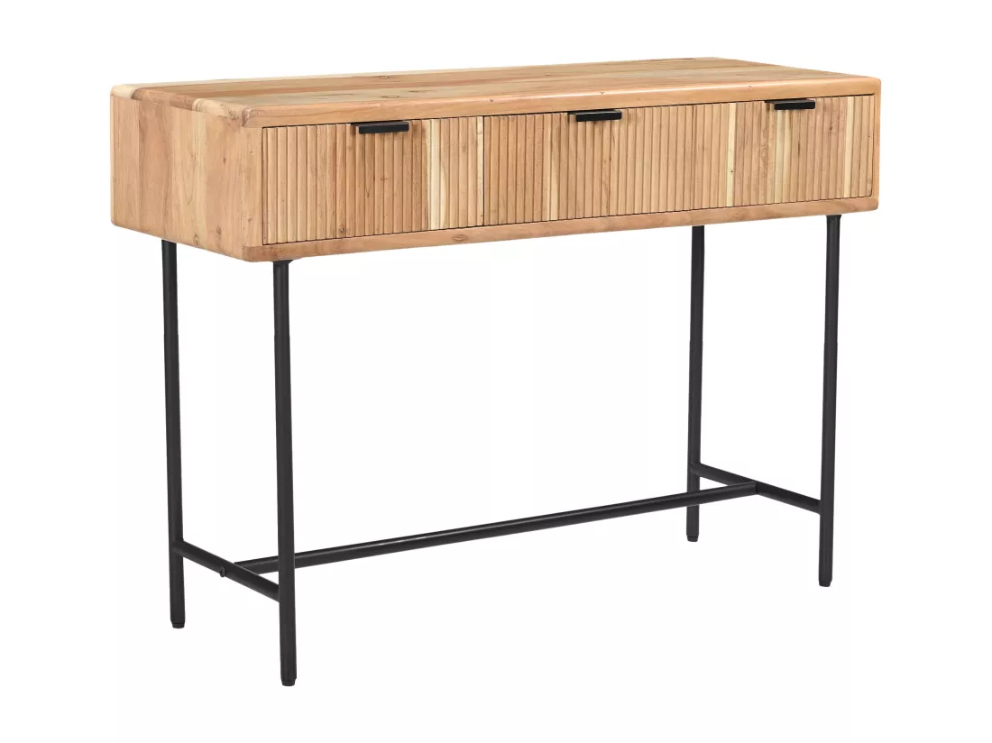 Console avec 3 tiroirs en bois d'acacia et métal noir - Naturel clair - ALEVIA