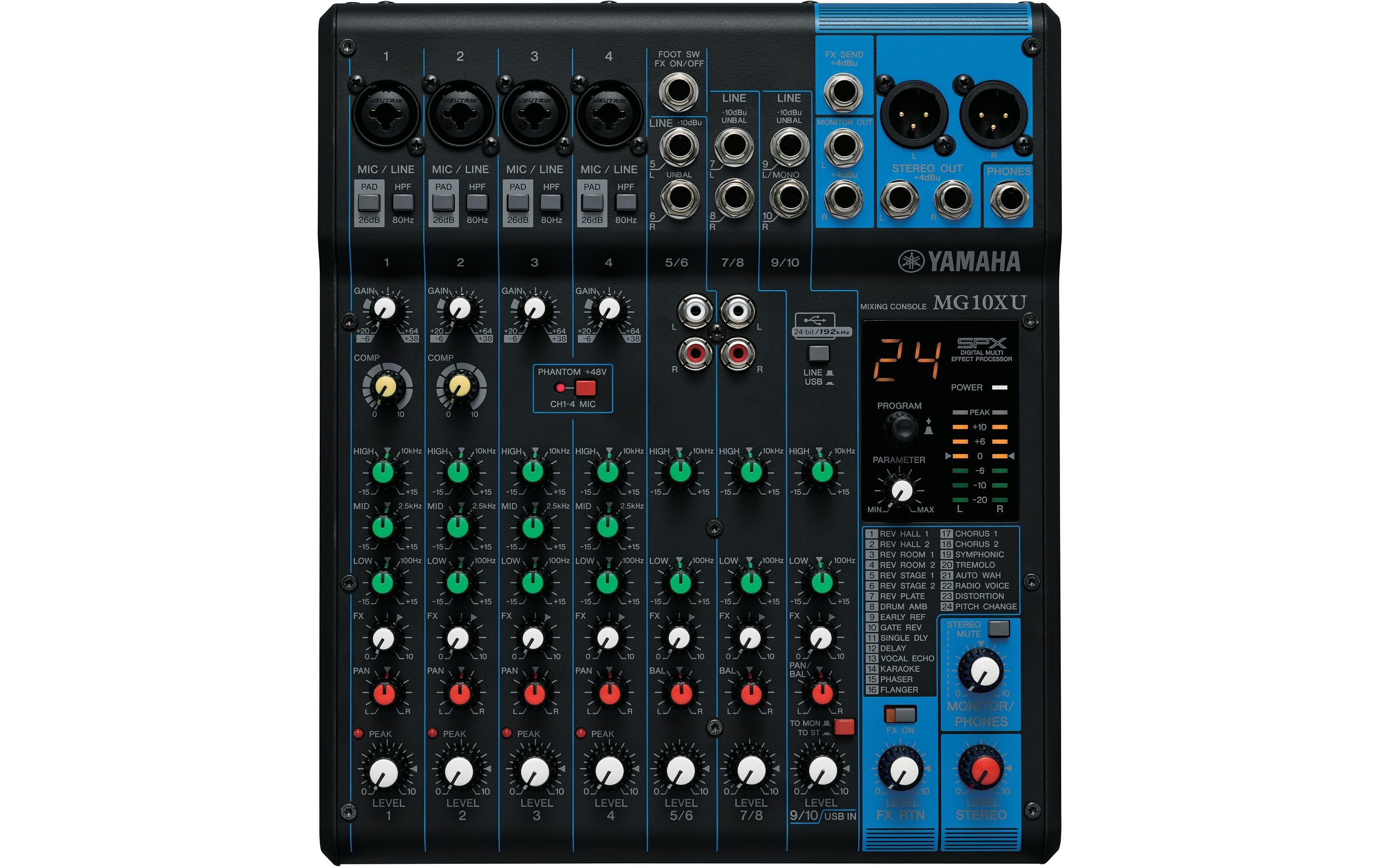 Mischpult MG10XU - 10-Kanal, analog<br>Drehregler-Version des 10-Kanal-Analogmixers mit Effektsektion und USB-Audiointerface