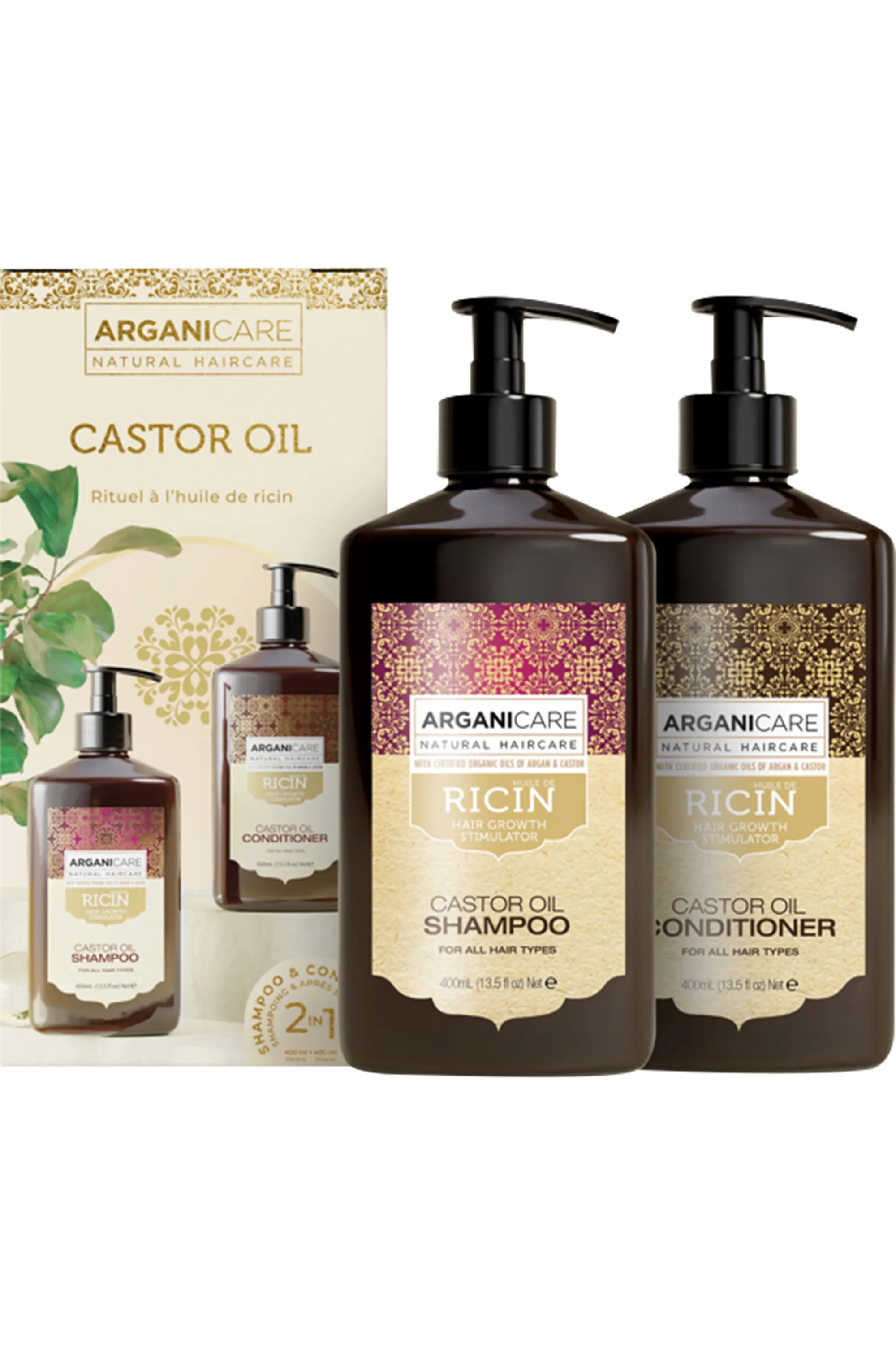 Arganicare Duo shampoing et après-shampoing accélérateur de croissance à l’huile de ricin-800 ml