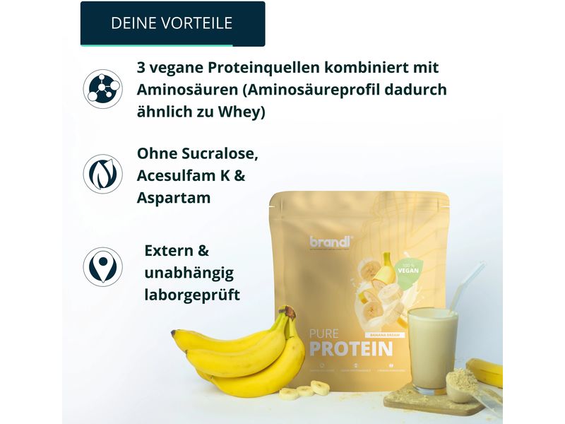 Brandl-Nutrition Pulver Pure Protein 2.0 Vegan Banane 1000 Proteinpulver
