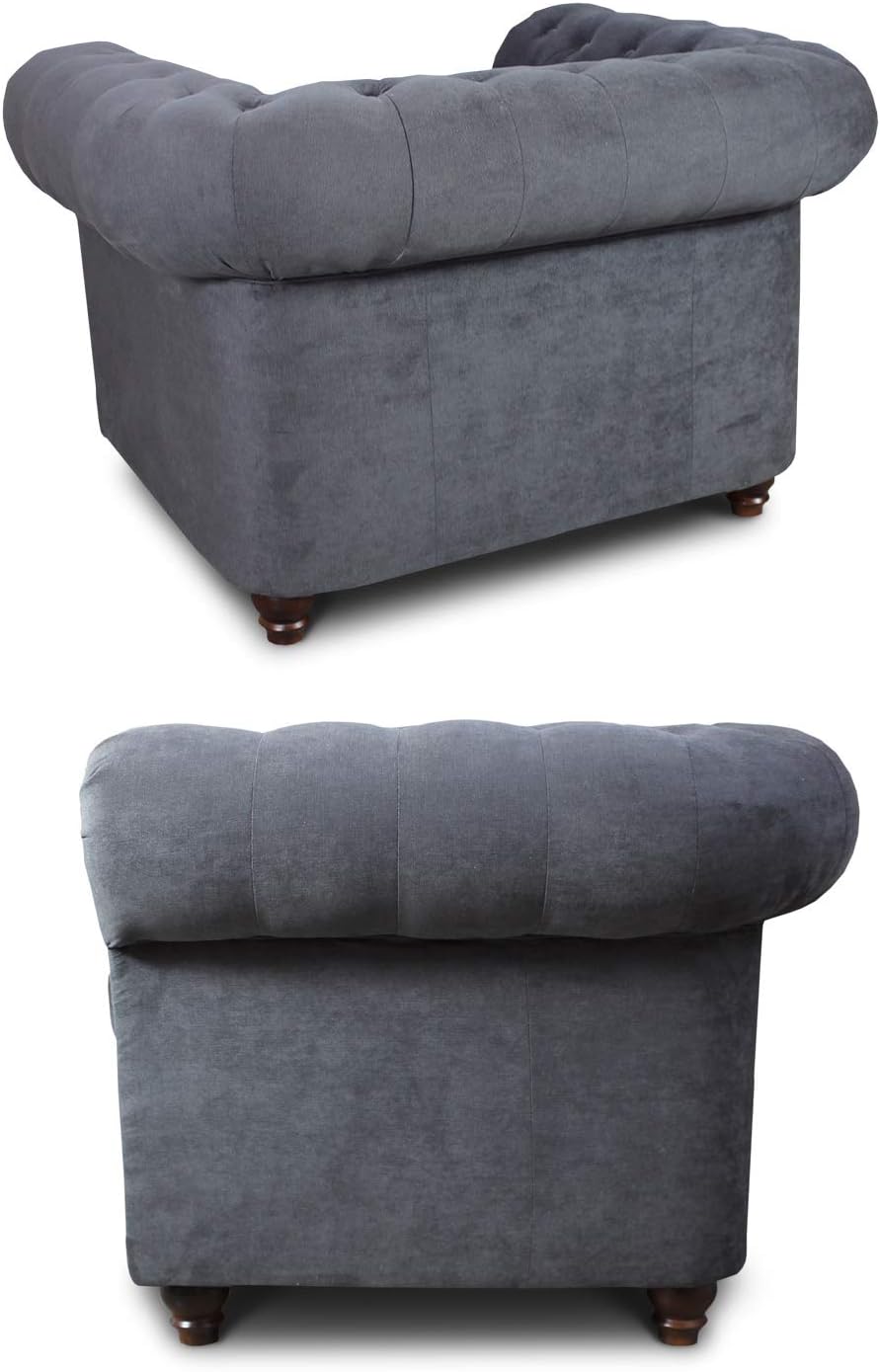 Sofnet Sessel Chesterfield Asti - Couch, Couchgarnitur, Couchsessel, Loungesessel, Stühl, Holzfüße - Glamour Design, Velours (Grau (Velvet 10))