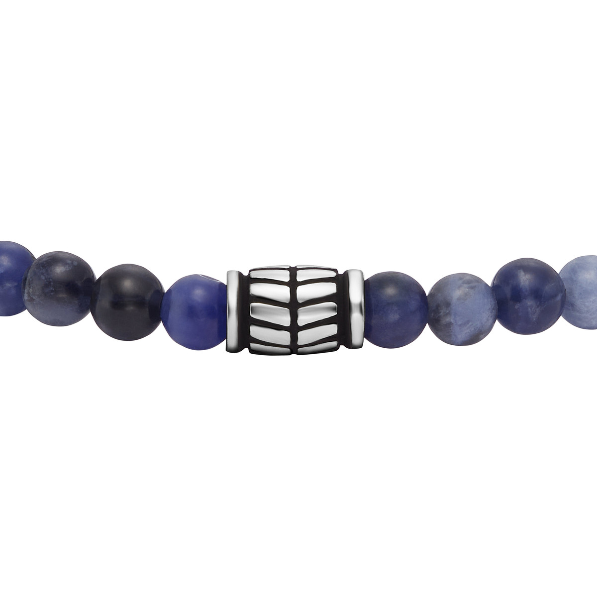 Bracelet FOSSIL acier inoxydable cordon noir sodalites