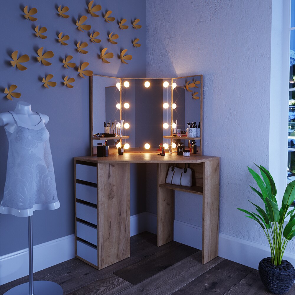 VICCO LED Eckschminktisch ARIELLE Kosmetiktisch Schminktisch Spiegel Eiche