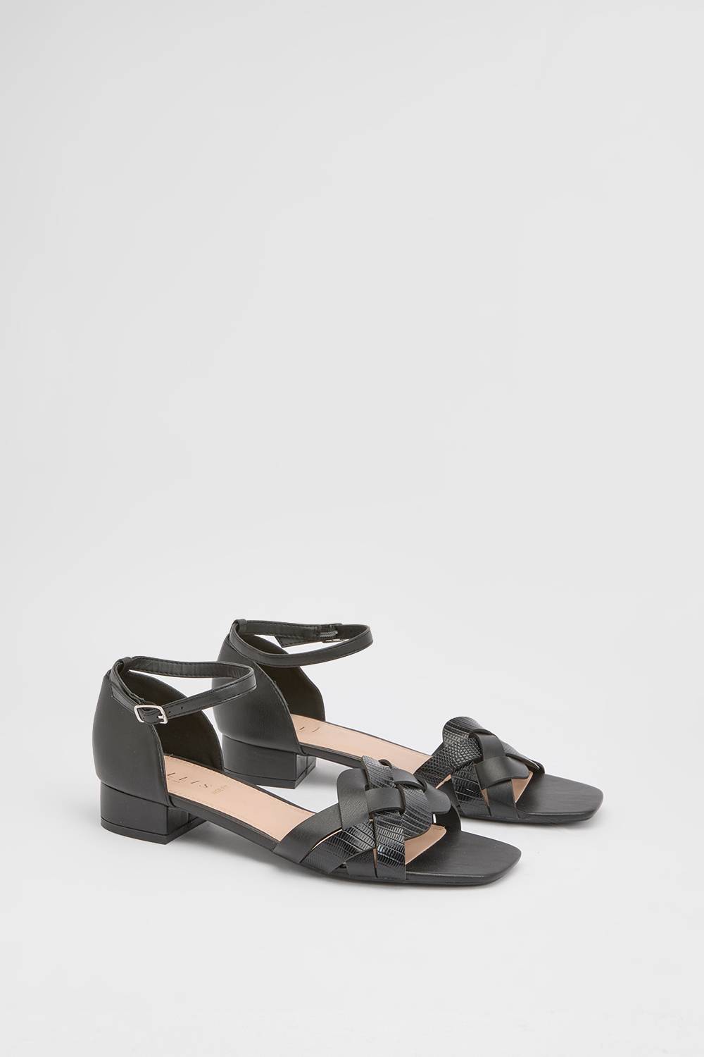 Wallis Sandales à Talon Bloc Bas Sonia Coupe Large en synthétiquecuir Tressé