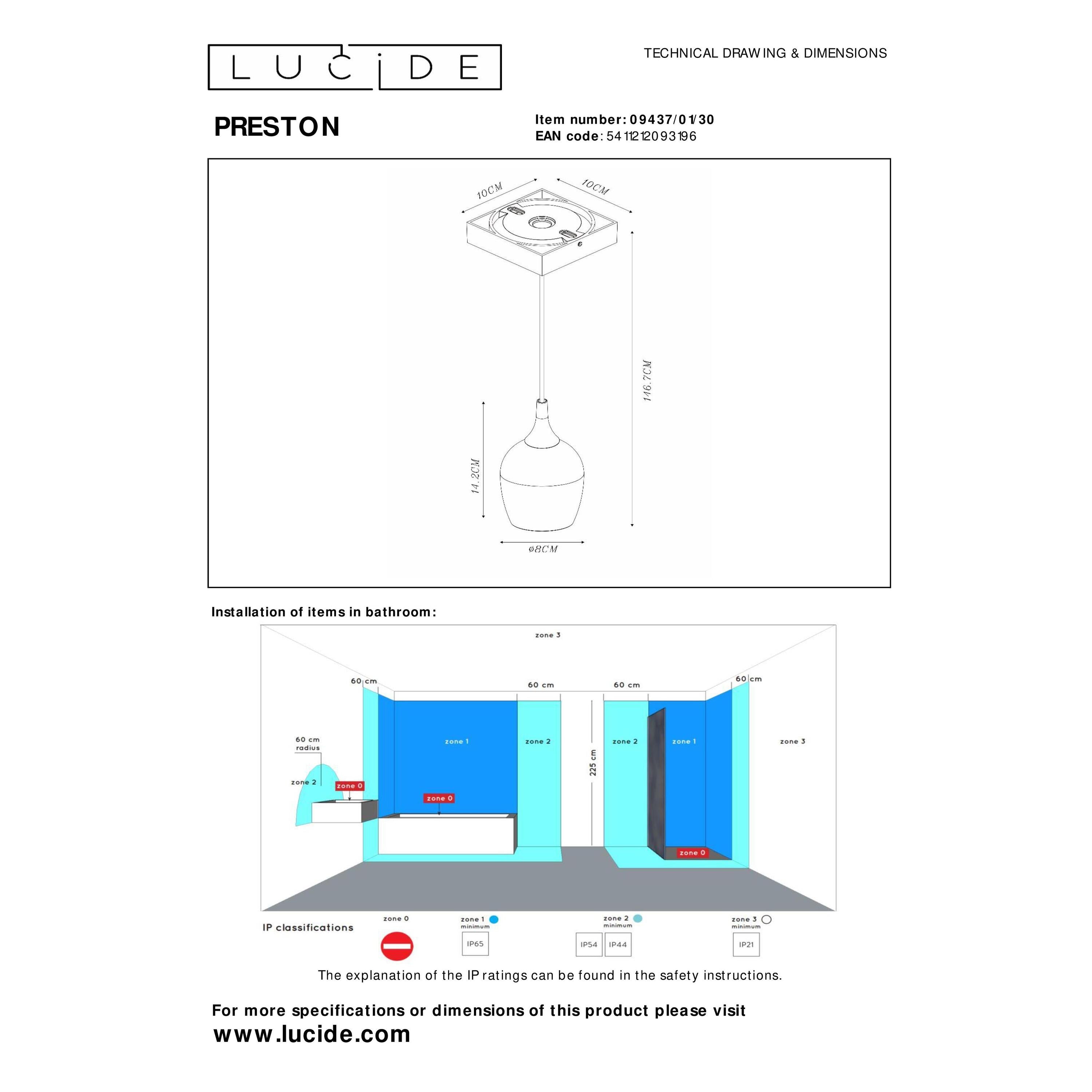 Preston hanglamp badkamer IP44 zwart