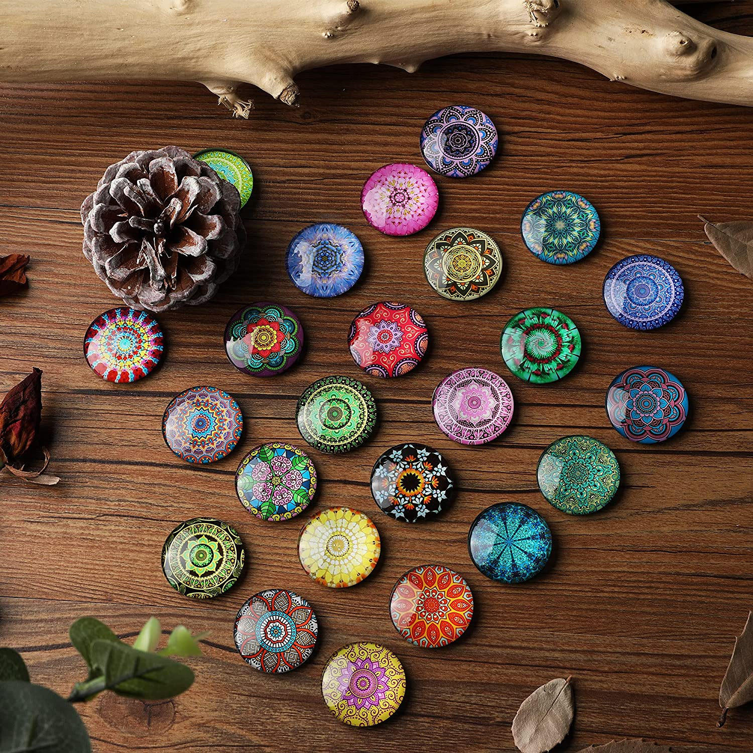(20er Set) Ø3cm 3D Glas Magnet Deko Notizmagnet für Whiteboard   Kühlschrank - Mandala