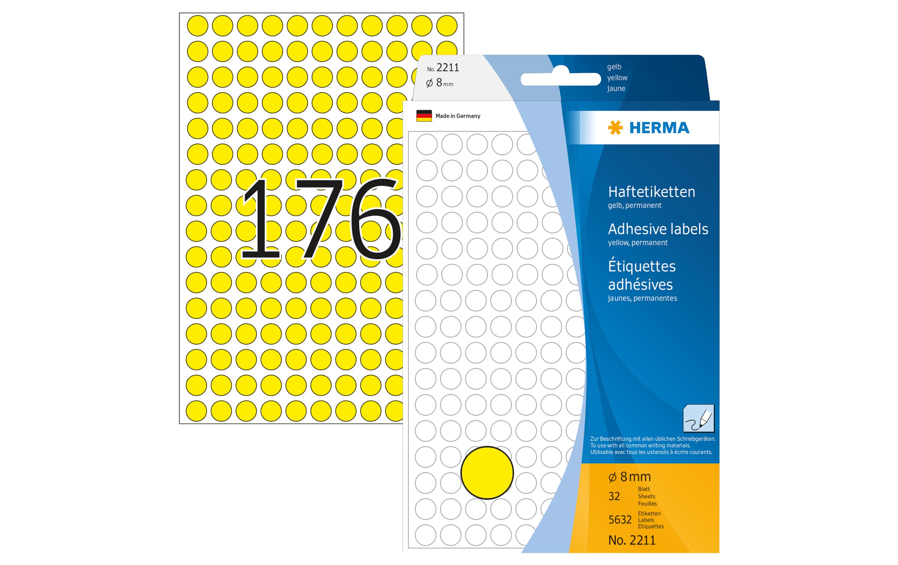 Vielzweck-Etiketten 2211 Ø 8 mm, Gelb, 32 BlattSelbstklebende Markierungspunkte für Pinnwand, Flipchart und vieles mehr