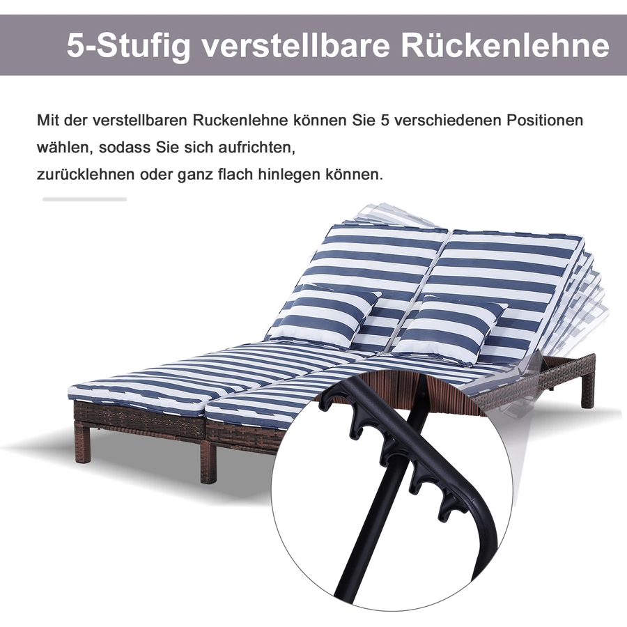 Outsunny Polyrattan Gartenliege für 2 Personen blau, braun