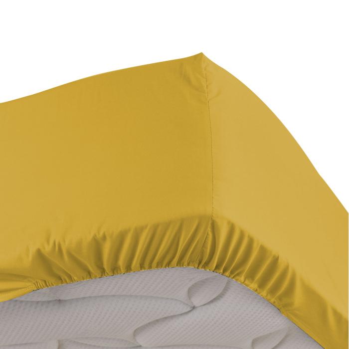 DRAP HOUSSE 2 PERSONNES 180X200CM PERCALE 78 FILS OCRE
