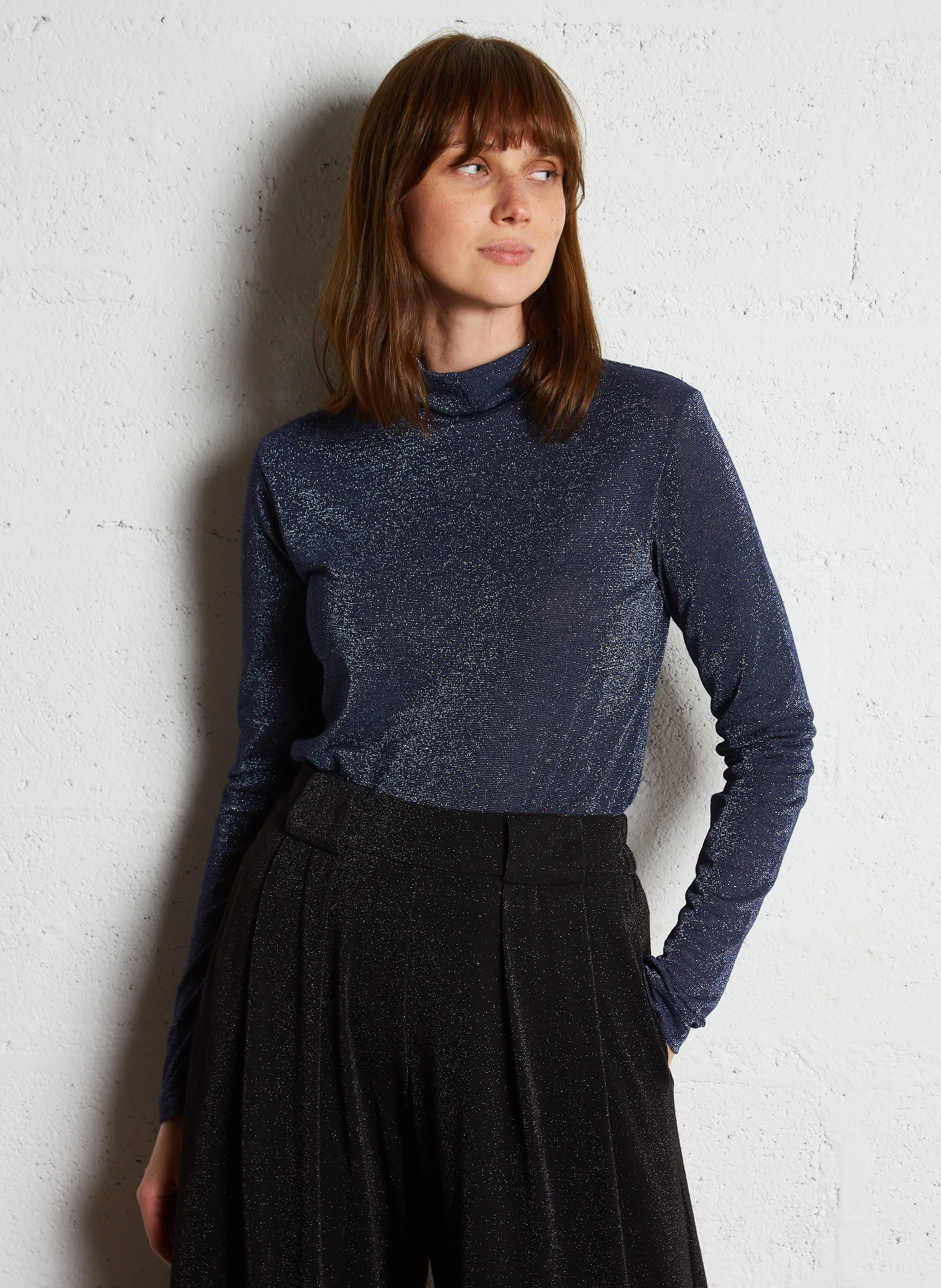 RODOLPHE - Top col montant pailleté | Bleu