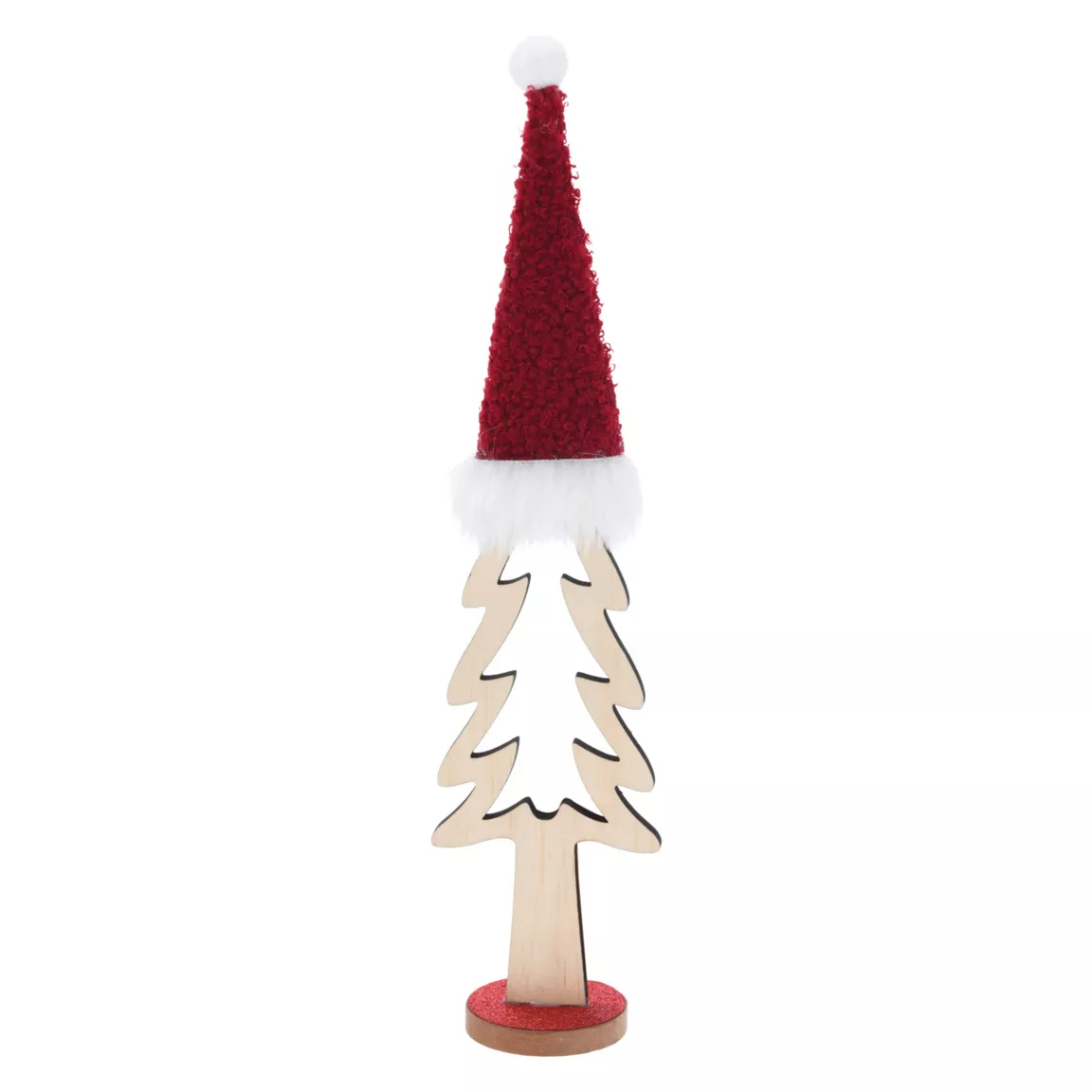 Sapin de Noël en bois à poser (H33 cm) Bonnet Rouge