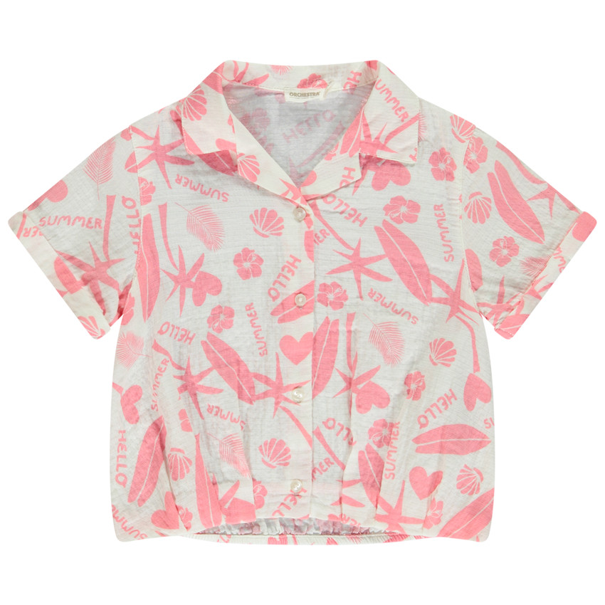 Chemise manches courtes en tetra imprimé exotique pour fille