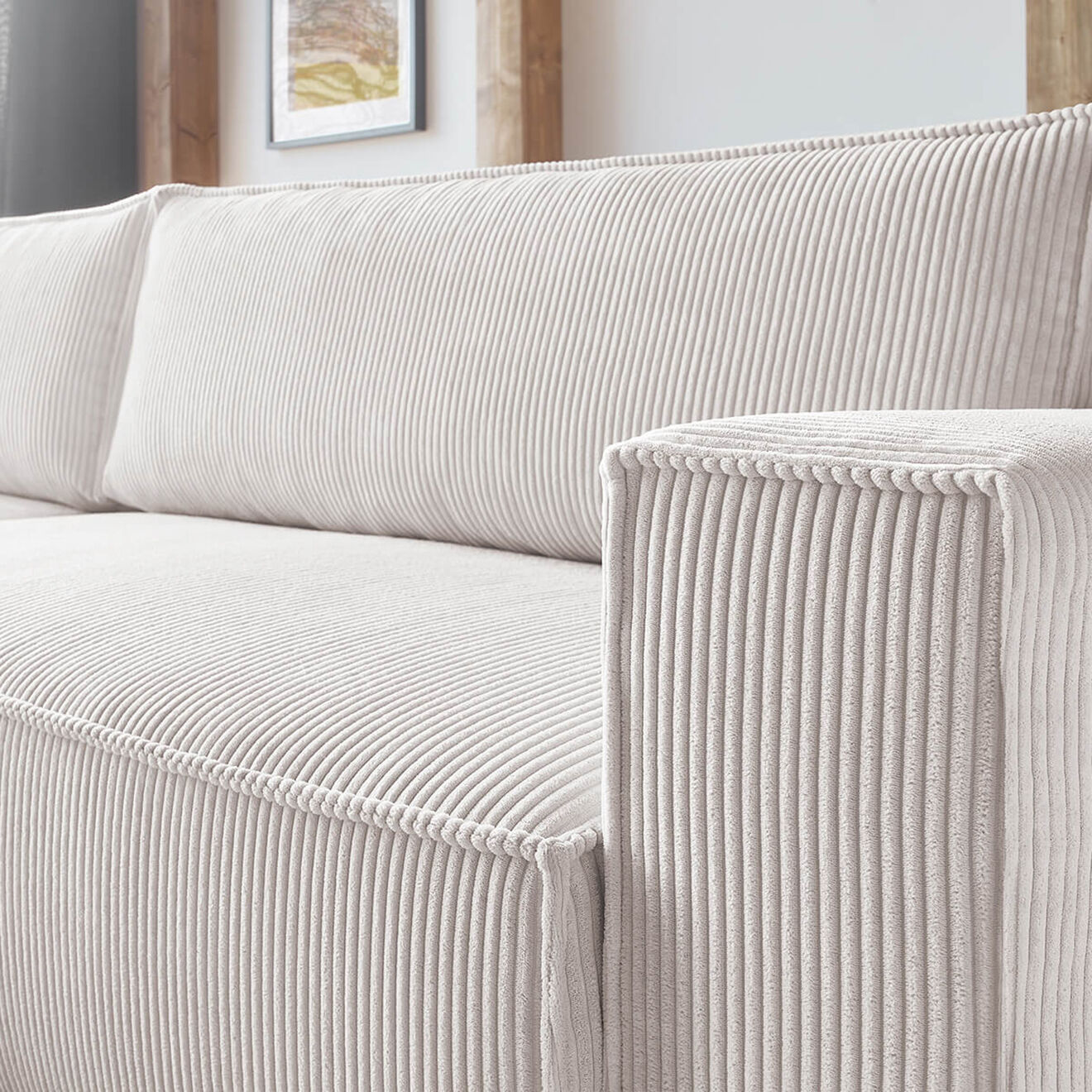 Bobochic Canapé d'angle convertible reversible Nihad en velours côtelé beige - 282x153 cm