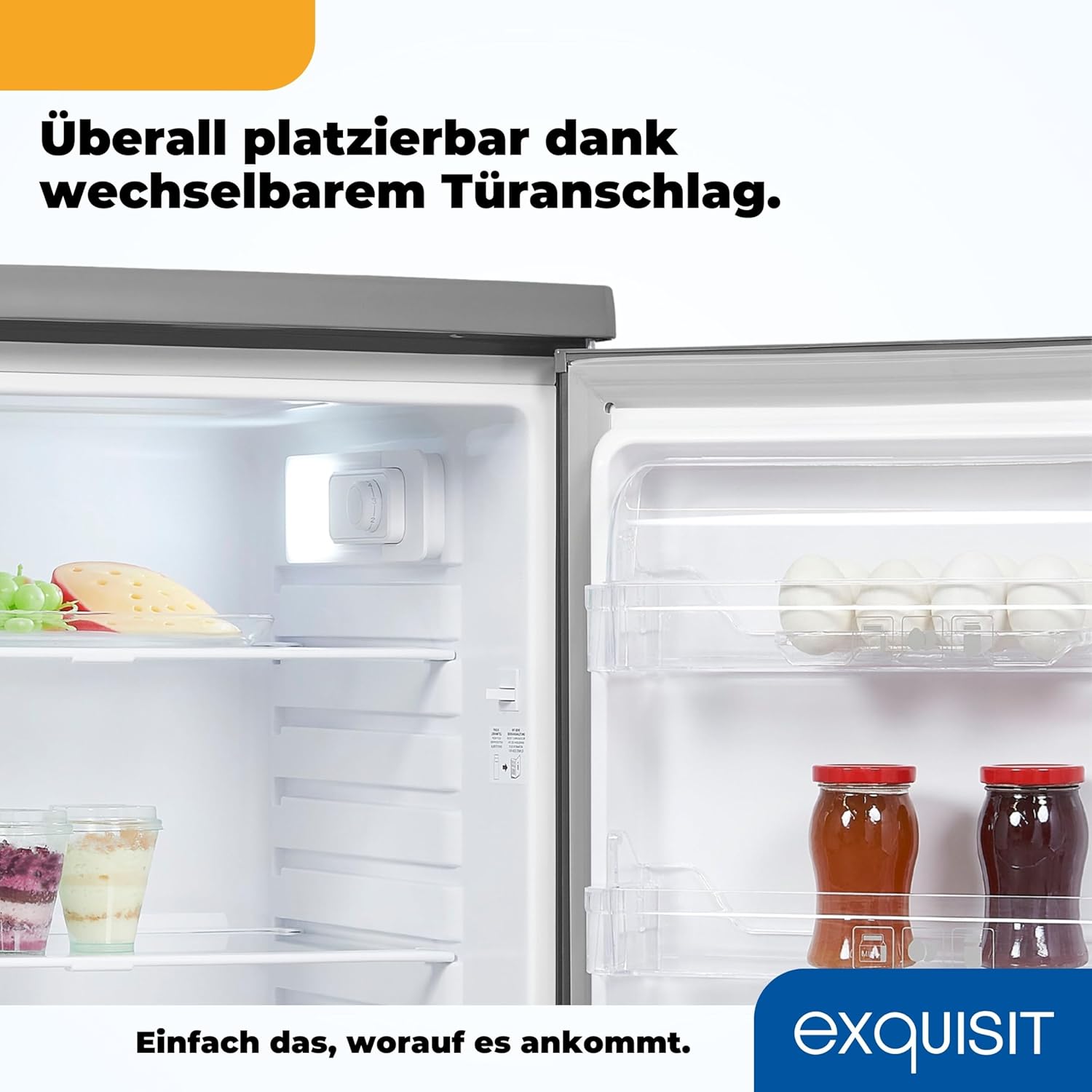 Exquisit Kühlschrank KS16-V-H-040E inoxlook | Standgerät | 127 l Volumen | Inoxlook | Glasablagen und Gemüsefach | Beleuchtung | Türablagen | Türanschlag wechselbar