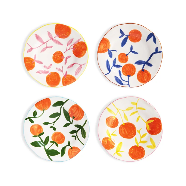 &klevering - Orange Teller, Zweig, Ø 22 cm, mehrfarbig (4er-Set)