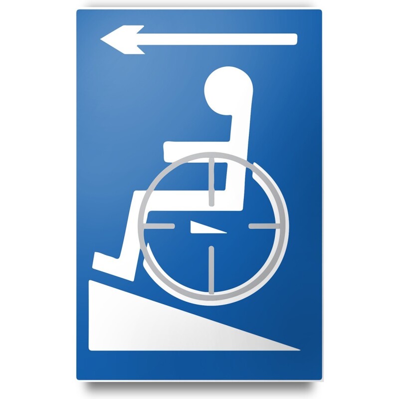 Plaque en relief et en braille - Symbole Handicapé flèche gauche Couleur:Bleu