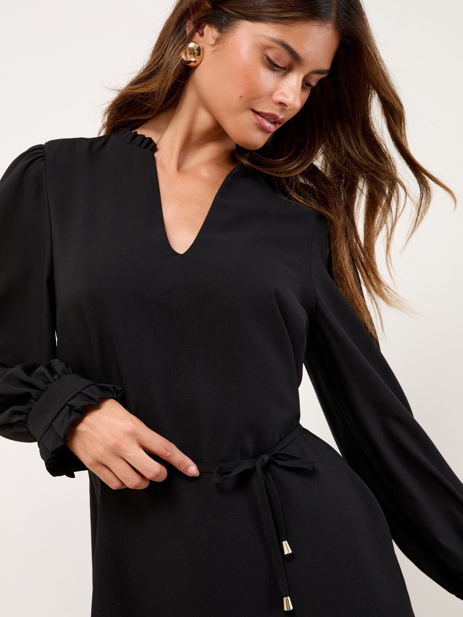 Lipsy Mini Notch Neck Long Sleeve Frill Detail Dress