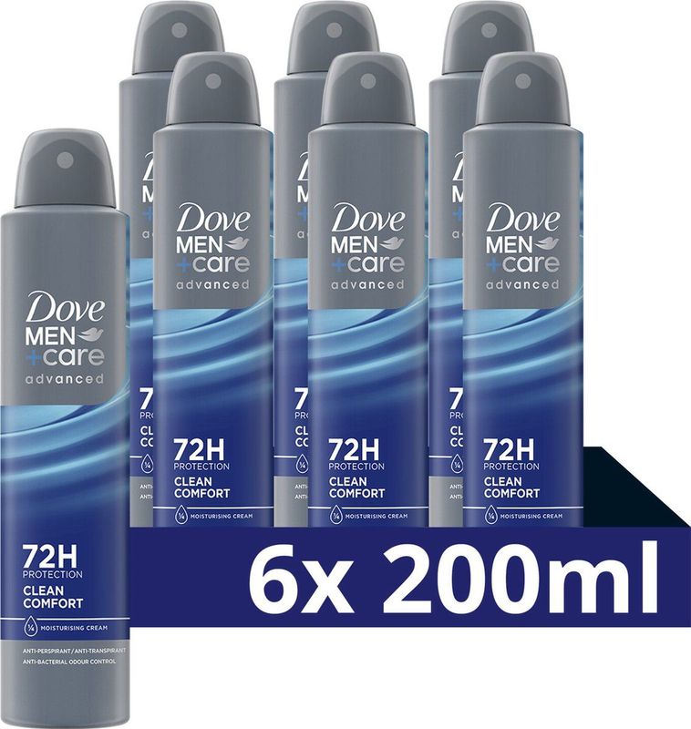 Dove Men+Care Advanced Anti-Transpirant Deodorant Spray - Clean Comfort - met anti-bacteriële geurbestrijding - 6 x 200 ml