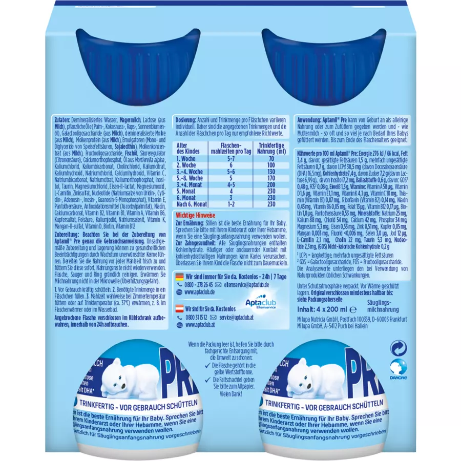 Aptamil Anfangsmilch Pronutra Advance Pre 6 x (4 x 200 ml) trinkfertig ab der Geburt