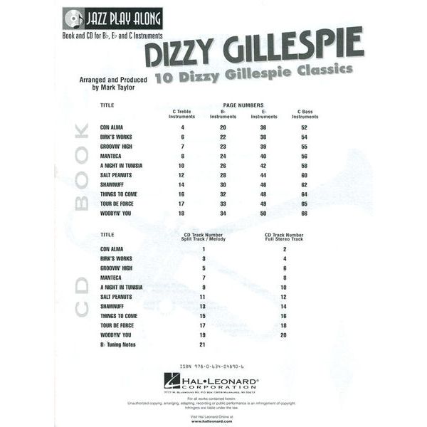 Hal Leonard Jazz Along Dizzy Gillespie
