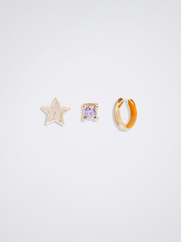 Conjunto de brincos com zircônias cúbicas - Multicolorido