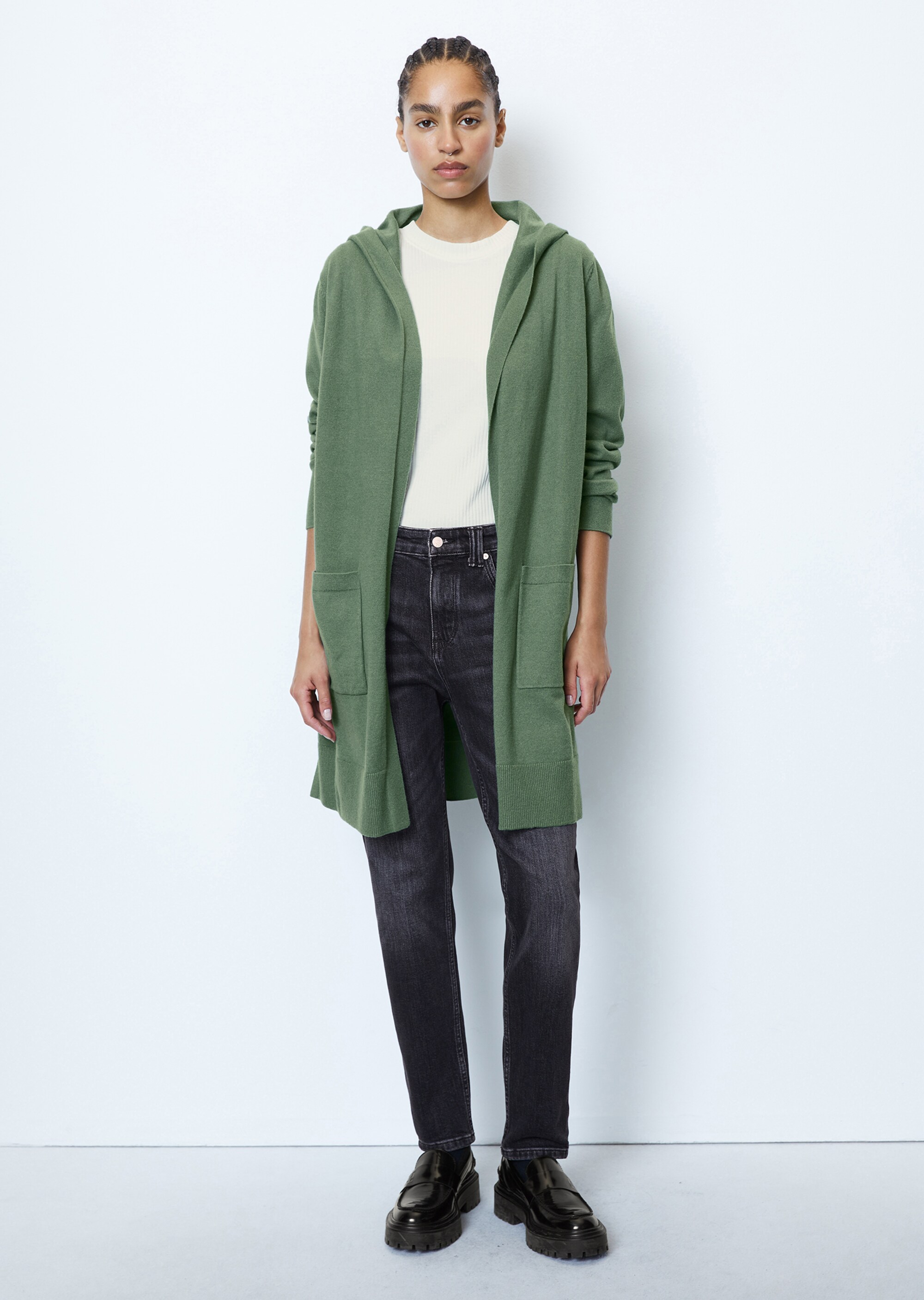 Langer Hoodie-Cardigan regular aus Soft-Cotton-Stretch