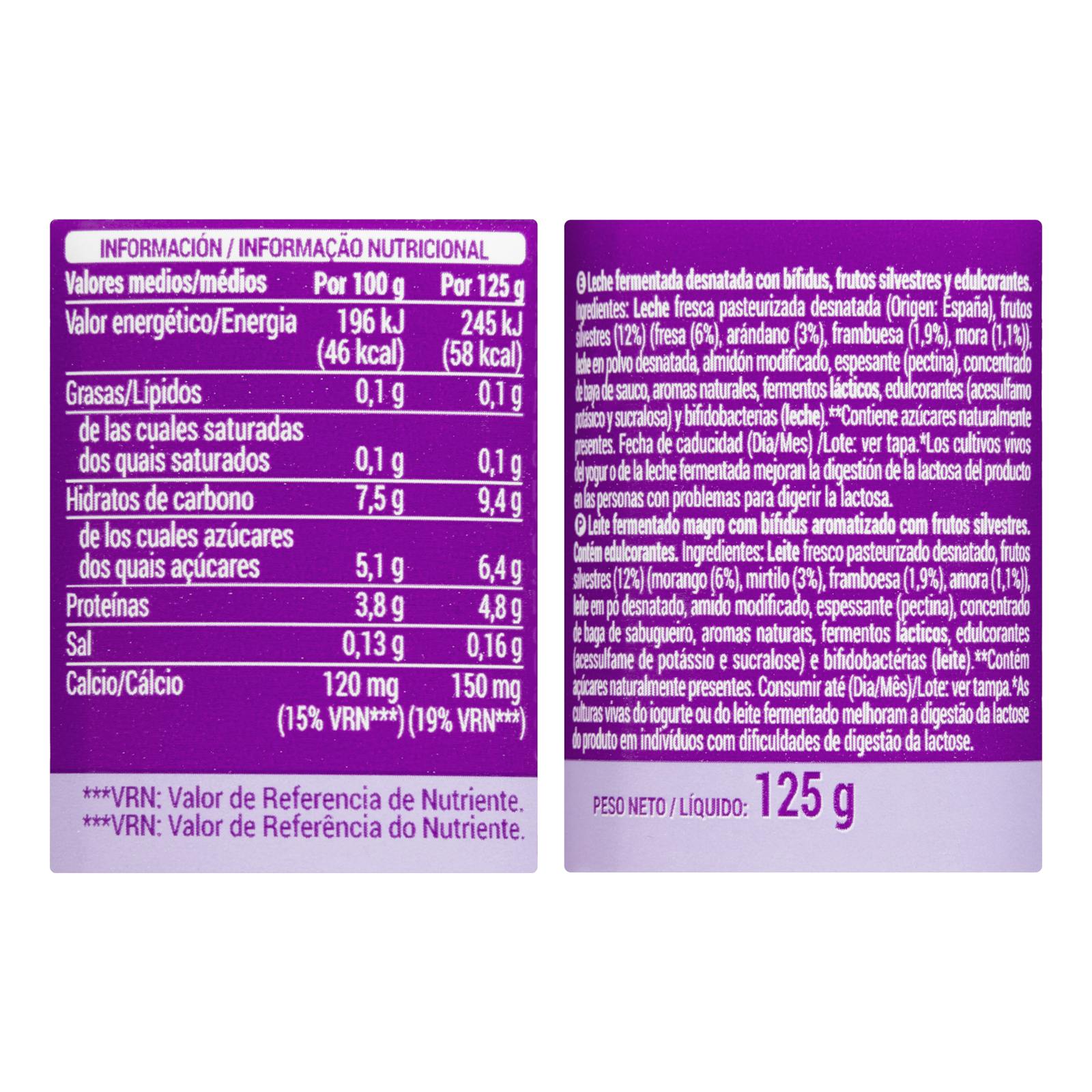 Bifidus probiotique écrémé Hacendado aux baies sauvages 0 % mg 0 % sans sucres ajoutés