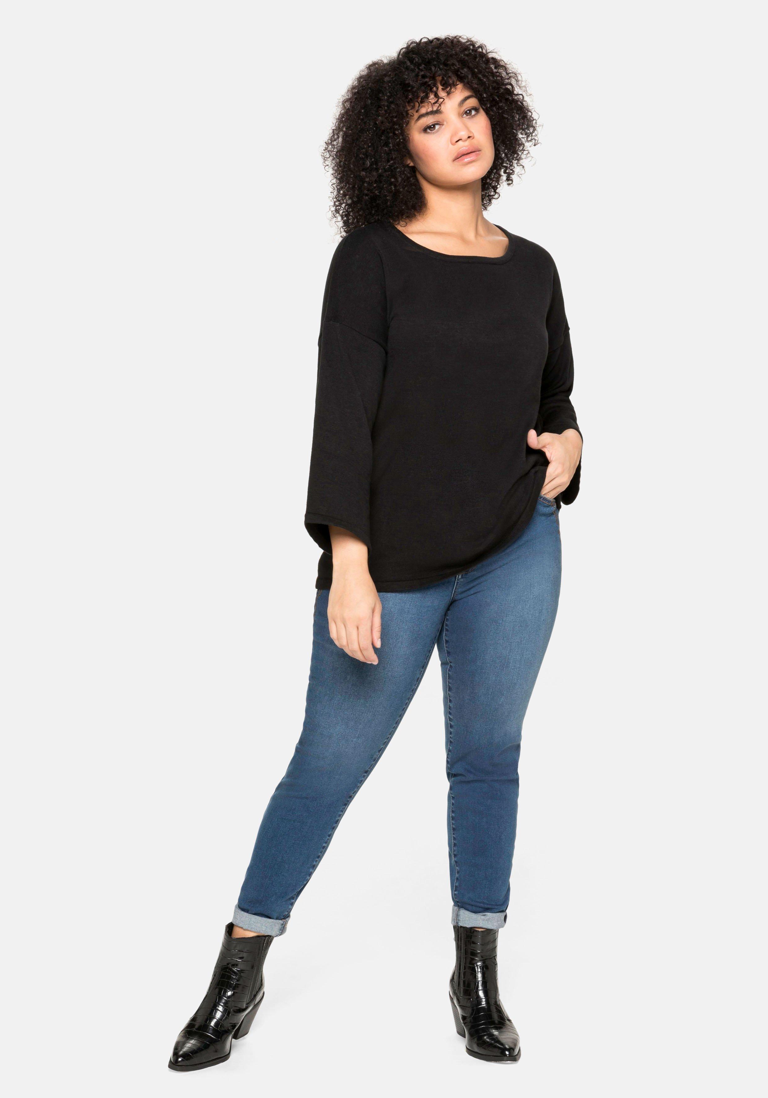 Pullover mit 7/8-Trompetenärmeln, aus Flammgarn