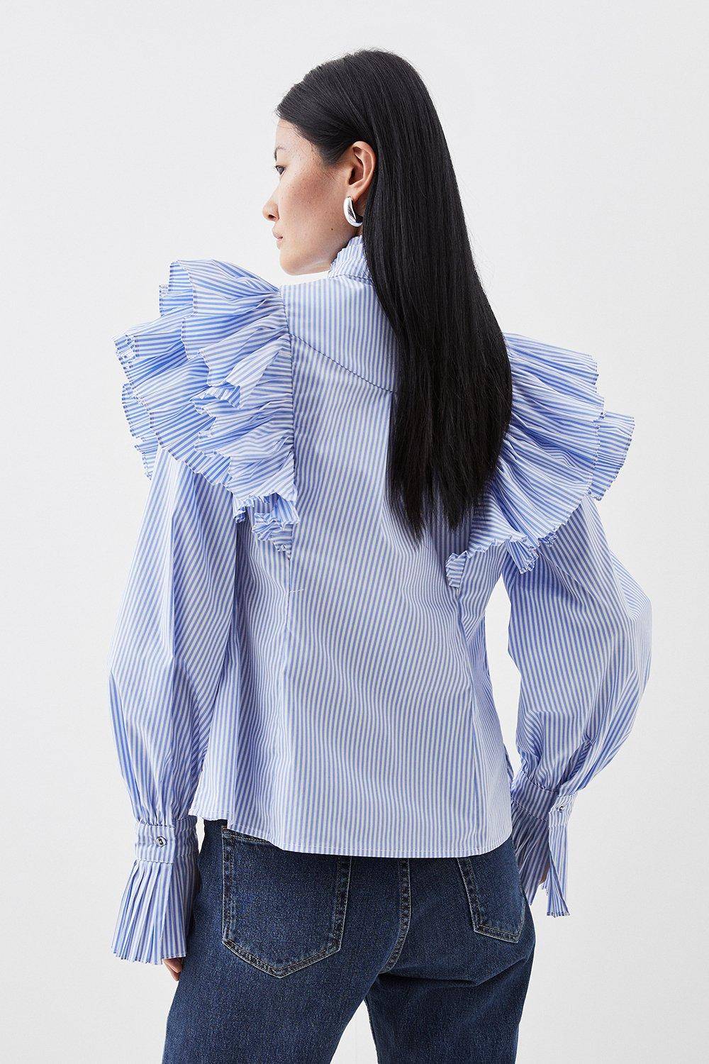 KarenMillen Chemise tissée à plis, rayures et volants
