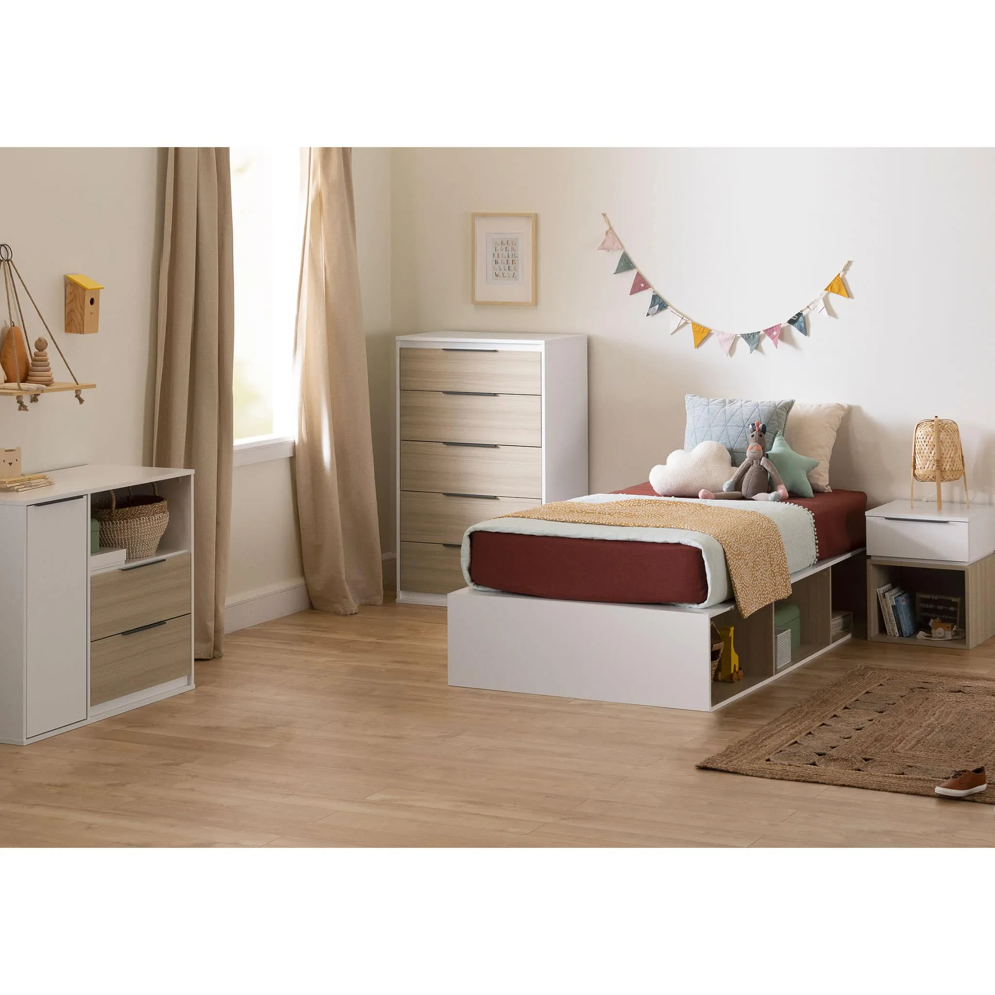 South Shore Commode 5 tiroirs - Hourra Orme naturel et Blanc