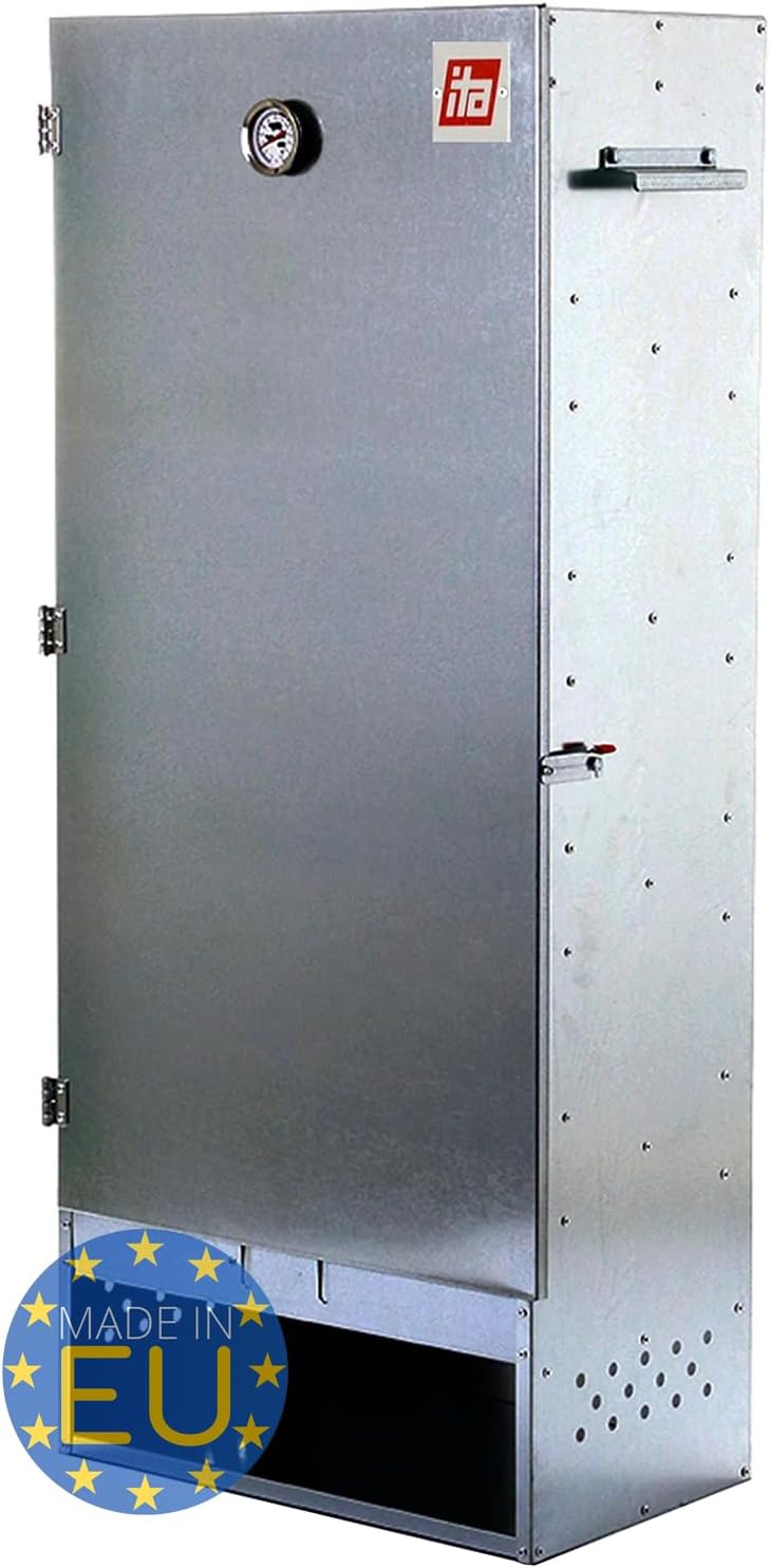 ITA Räucherofen 7003 - Premium XL Räucherschrank mit 3 Etagen 111 cm - Legierter Stahl - Qualität Made In EU Direkt vom Hersteller – Smoker zum Kalträuchern & Heißräuchern – Für bis zu 13kg Fleisch
