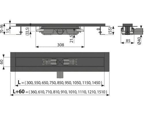 Douchegoot APZ101 LOW 300 mm zwart-mat RAL9005